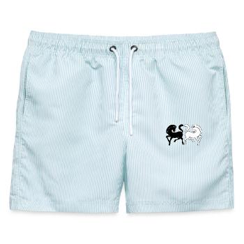 Zwei Pferde schwarz und weiß - Männer Badeshorts - hellblau gestreift - Vorne - AI Model Male 178 light (178cm)