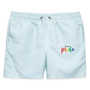Lebe mit Stolz - Männer Badeshorts - hellblau gestreift - Vorne - AI Model Male 178 light (178cm)