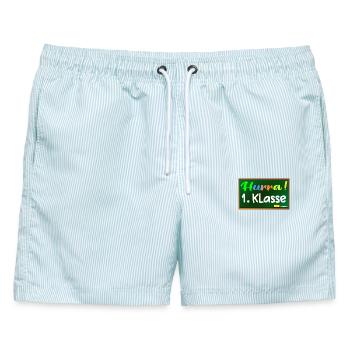 Grundschule 1. Klasse HURRA - Männer Badeshorts - hellblau gestreift - Vorne - AI Model Male 178 light (178cm)