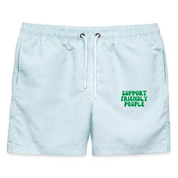 Unterstütze freundliche Menschen - Männer Badeshorts - hellblau gestreift - Vorne - AI Model Male 178 light (178cm)