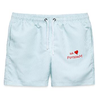 ICH LIEBE POTSDAM - Männer Badeshorts - hellblau gestreift - Vorne - AI Model Male 178 light (178cm)