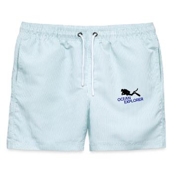 OCEAN EXPLORER - Männer Badeshorts - hellblau gestreift - Vorne - AI Model Male 178 light (178cm)