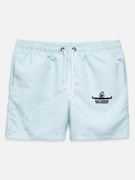 Der Bruch passiert. Kaffee hilft. - Männer Badeshorts - hellblau gestreift
