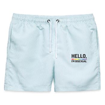 Hallo, ich bin bisexuell - Männer Badeshorts - hellblau gestreift - Vorne - AI Model Male 178 light (178cm)