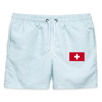 Schweiz Flagge - Männer Badeshorts - hellblau gestreift - Vorne - AI Model Male 178 light (178cm)