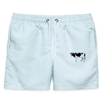 Kuh schwarzpelzig, Milchrasse - Männer Badeshorts - hellblau gestreift - Vorne - AI Model Male 178 light (178cm)