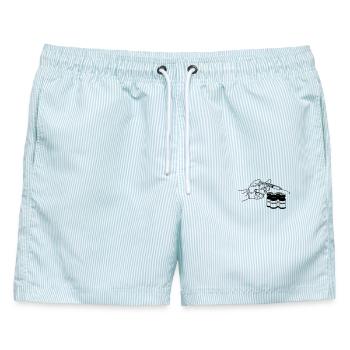 Hand mit Impfspritze und Gläsern - Männer Badeshorts - hellblau gestreift - Vorne - AI Model Male 178 light (178cm)