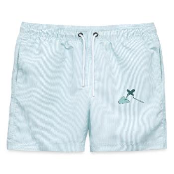 Fugennagel und Kelle, Maurer - Männer Badeshorts - hellblau gestreift - Vorne - AI Model Male 178 light (178cm)