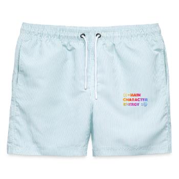 smile Main Character Energy - Männer Badeshorts - hellblau gestreift - Vorne - AI Model Male 178 light (178cm)