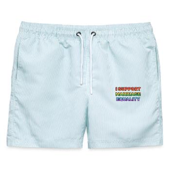 Unterstützen Sie die Gleichstellung der Ehe in den Regenbogenfarben - Männer Badeshorts - hellblau gestreift - Vorne - AI Model Male 178 light (178cm)