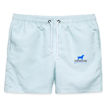 Seelenhund Labrador Retriever Design - Männer Badeshorts - hellblau gestreift - Vorne - AI Model Male 178 light (178cm)