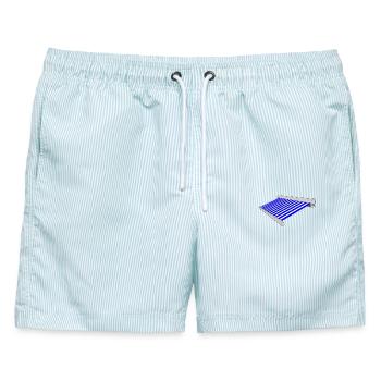 Sonnenschutz blau weiß - Männer Badeshorts - hellblau gestreift - Vorne - AI Model Male 178 light (178cm)