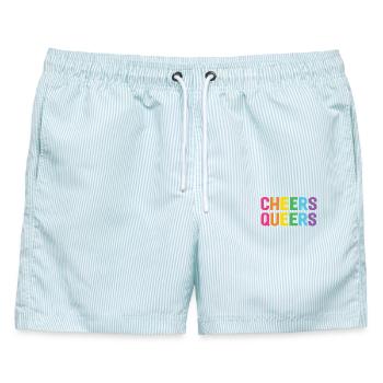 LGBTQ-Prost Queers - Männer Badeshorts - hellblau gestreift - Vorne - AI Model Male 178 light (178cm)