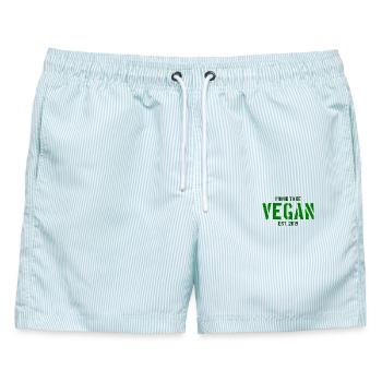 Vegan - Veganerin - Veganer - Männer Badeshorts - hellblau gestreift - Vorne - AI Model Male 178 light (178cm)