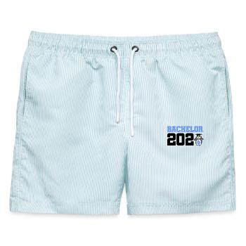 Bachelor 2026 Bachelorbschluss Promotion Sponsion - Männer Badeshorts - hellblau gestreift - Vorne - AI Model Male 178 light (178cm)