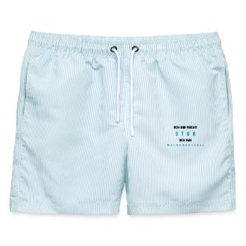 Stur Meinungstabil  - Männer Badeshorts - hellblau gestreift - Vorne - AI Model Male 178 light (178cm)