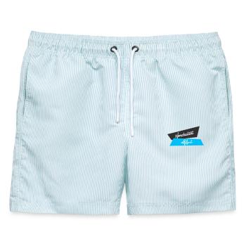 Nonchalante Haltung Blau Schwarz - Männer Badeshorts - hellblau gestreift - Vorne - AI Model Male 178 light (178cm)