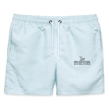 Pensionierung Liegestuhl Eh bald in Pension - Männer Badeshorts - hellblau gestreift - Vorne - AI Model Male 178 light (178cm)