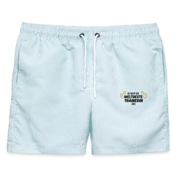 die weltbeste trainerin - Männer Badeshorts - hellblau gestreift - Vorne - AI Model Male 178 light (178cm)