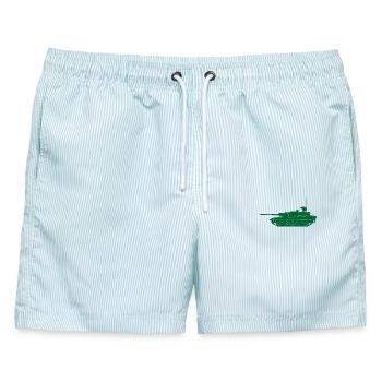 Militärpanzer grün - Männer Badeshorts - hellblau gestreift - Vorne - AI Model Male 178 light (178cm)