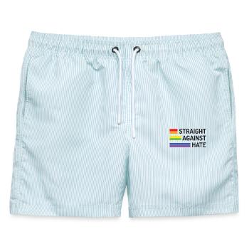 Pride Month - Direkt gegen Hass - Männer Badeshorts - hellblau gestreift - Vorne - AI Model Male 178 light (178cm)