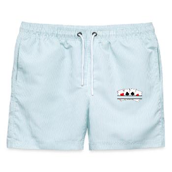 Textbanner mit vier Assen - Männer Badeshorts - hellblau gestreift - Vorne - AI Model Male 178 light (178cm)
