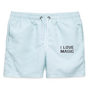 I Love Magic: Die Kunst der bewussten Kreation - Männer Badeshorts - hellblau gestreift - Vorne - AI Model Male 178 light (178cm)