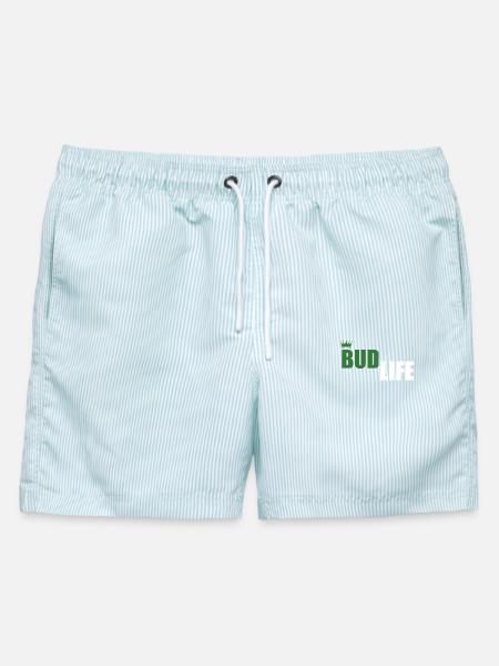 Bud Crown – Minimalistisches Logo für Streetwear - Männer Badeshorts - hellblau gestreift