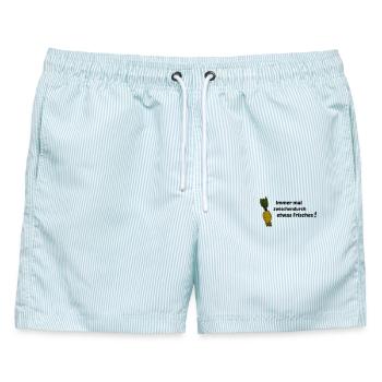 Immer mal etwas Frisches - Männer Badeshorts - hellblau gestreift - Vorne - AI Model Male 178 light (178cm)