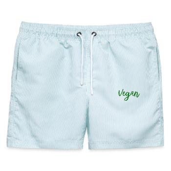 Vegan - Veganerin - Veganer - Männer Badeshorts - hellblau gestreift - Vorne - AI Model Male 178 light (178cm)
