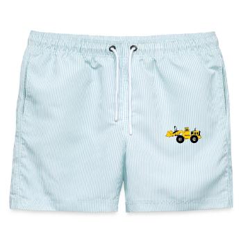 Gelber Bulldozer - Männer Badeshorts - hellblau gestreift - Vorne - AI Model Male 178 light (178cm)