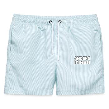 ANDERS IST BESSER - Männer Badeshorts - hellblau gestreift - Vorne - AI Model Male 178 light (178cm)