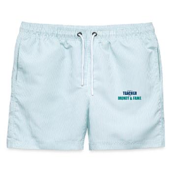 I became a teacher for the money and fame - Männer Badeshorts - hellblau gestreift - Vorne - AI Model Male 178 light (178cm)