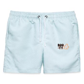 Boo-ty - Männer Badeshorts - hellblau gestreift - Vorne - AI Model Male 178 light (178cm)