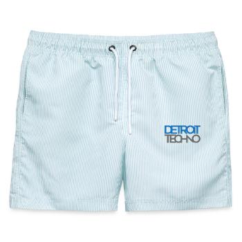 Detroit Techno 128 BPM Rave Club Festival - Männer Badeshorts - hellblau gestreift - Vorne - AI Model Male 178 light (178cm)