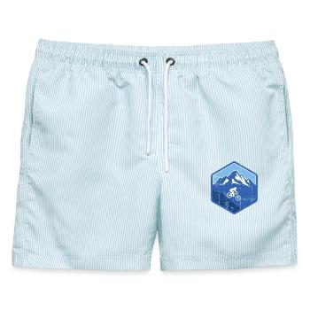 Alpiner Mountainbike-Fahrer - Männer Badeshorts - hellblau gestreift - Vorne - AI Model Male 178 light (178cm)