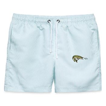 Hecht jagt Fisch - Männer Badeshorts - hellblau gestreift - Vorne - AI Model Male 178 light (178cm)