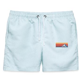 Minimal Mountain Sunset Retro - Männer Badeshorts - hellblau gestreift - Vorne - AI Model Male 178 light (178cm)
