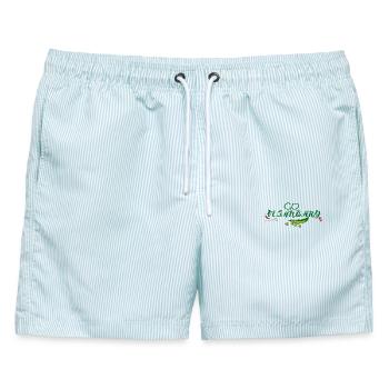 Go Vegan Januar - Männer Badeshorts - hellblau gestreift - Vorne - AI Model Male 178 light (178cm)