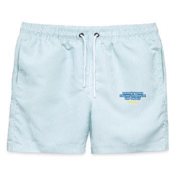 Gib niemals auf – blauer typografischer Text - Männer Badeshorts - hellblau gestreift - Vorne - AI Model Male 178 light (178cm)