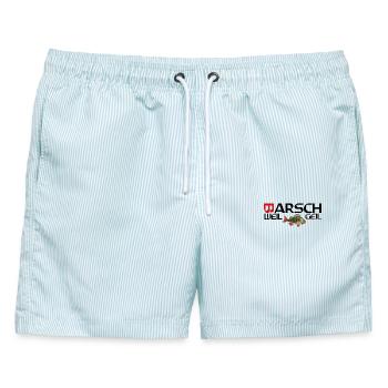 Barsch weil geil - Männer Badeshorts - hellblau gestreift - Vorne - AI Model Male 178 light (178cm)