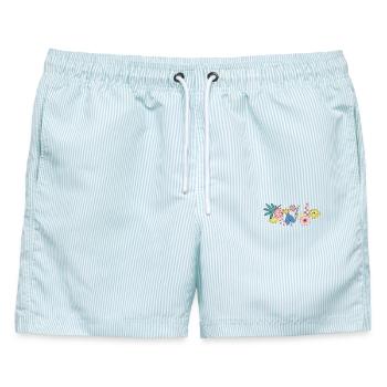 Blumenranke - Männer Badeshorts - hellblau gestreift - Vorne - AI Model Male 178 light (178cm)