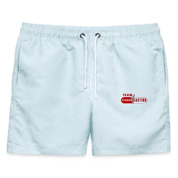 Team Porno Casting - Männer Badeshorts - hellblau gestreift - Vorne - AI Model Male 178 light (178cm)