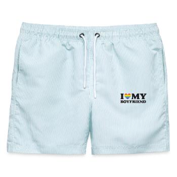 Ich liebe meinen Freund - LGBTQ - Männer Badeshorts - hellblau gestreift - Vorne - AI Model Male 178 light (178cm)