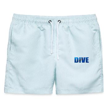 Dive Text mit Taucher im Ozean - Männer Badeshorts - hellblau gestreift - Vorne - AI Model Male 178 light (178cm)