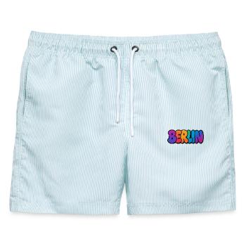 Berlin Graffiti Bunt - Männer Badeshorts - hellblau gestreift - Vorne - AI Model Male 178 light (178cm)
