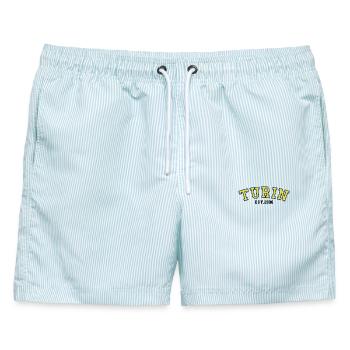 Turin gegründet 2006 - Männer Badeshorts - hellblau gestreift - Vorne - AI Model Male 178 light (178cm)