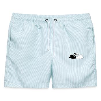 Schwarz-Weißer Schwan - Männer Badeshorts - hellblau gestreift - Vorne - AI Model Male 178 light (178cm)