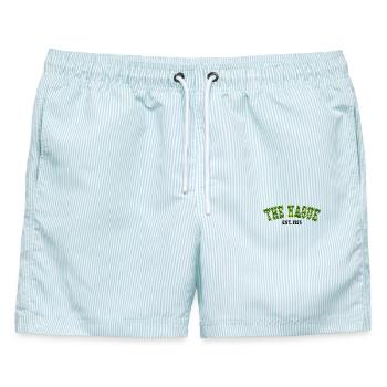 Den Haag Est. 1975 - Männer Badeshorts - hellblau gestreift - Vorne - AI Model Male 178 light (178cm)