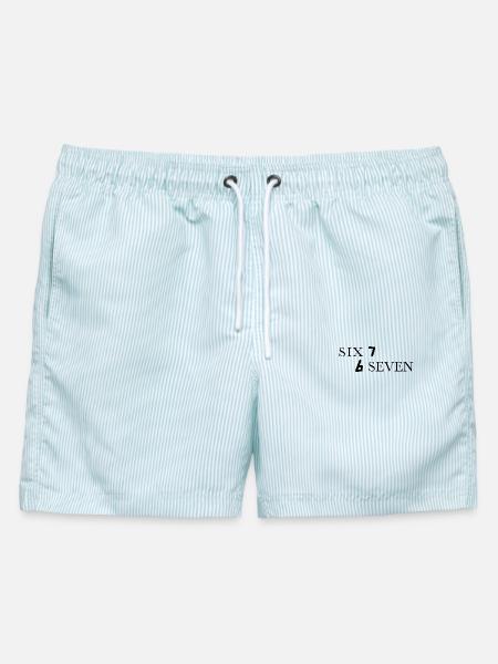 Six Seven 67 Meme Sechs Sieben - Männer Badeshorts - hellblau gestreift